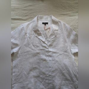 Quince Women's Linen Classic White Button Down Short Sleeve Shirt